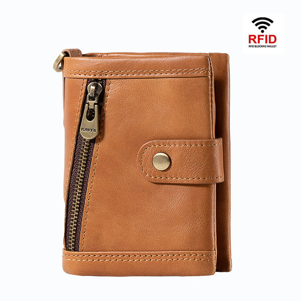 2025  new European and American leather wallet RFID multi-card ID short wallet zipper leather wallet female