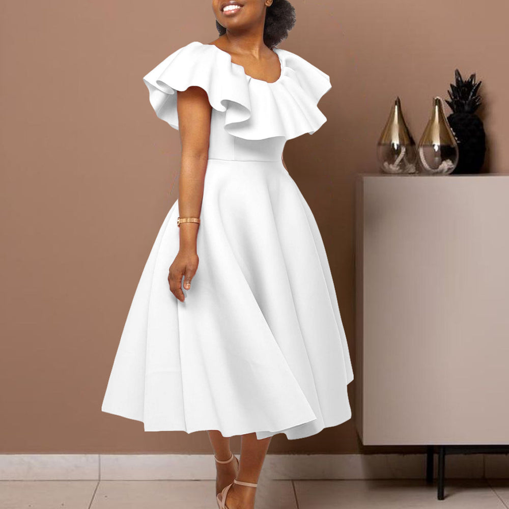 D367 european and american style independent fashion website summer chic ruffle hem maxi dress banquet evening gown cross-border dress