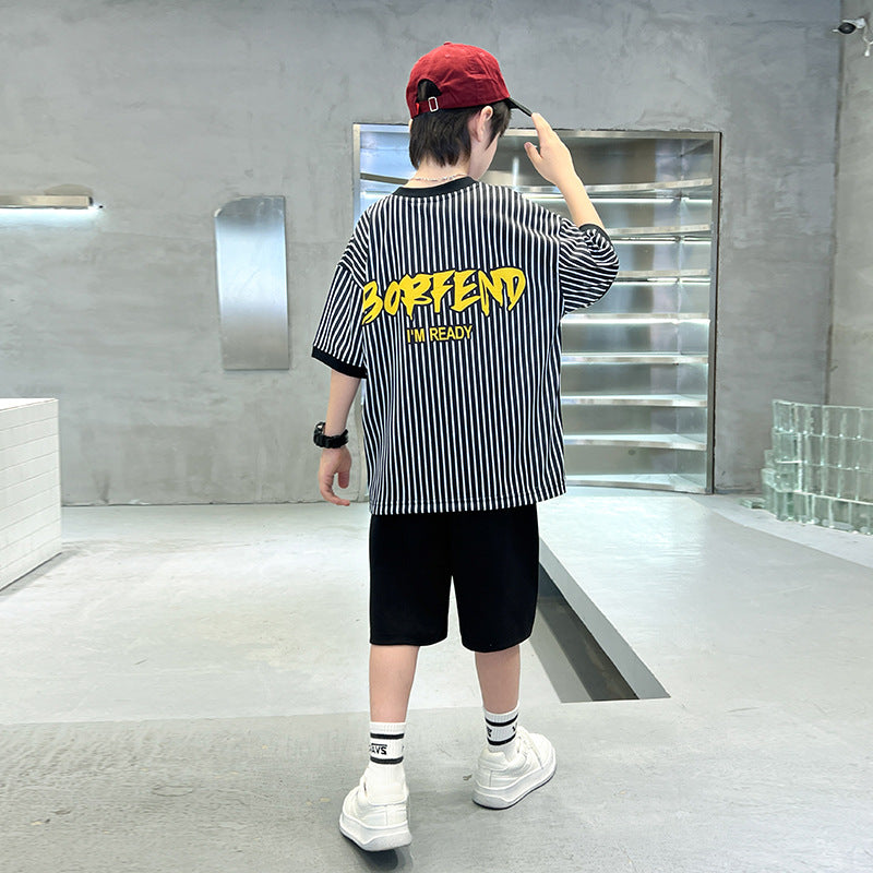 Boys' summer outfit set: new  styles for mid-to-large children - lightweight, sporty, cool, and trendy summer wear