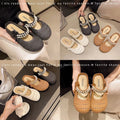 Can't shake off cut outsummer pearl toe slippers knittingfashion half slippers lazy one-leg flat toe shoes