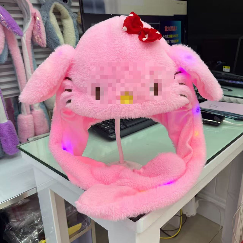 Tiktok viral cute plush bunny hat - squeeze the ears to make them move! light-up airbag beanie for warmth and cold protection