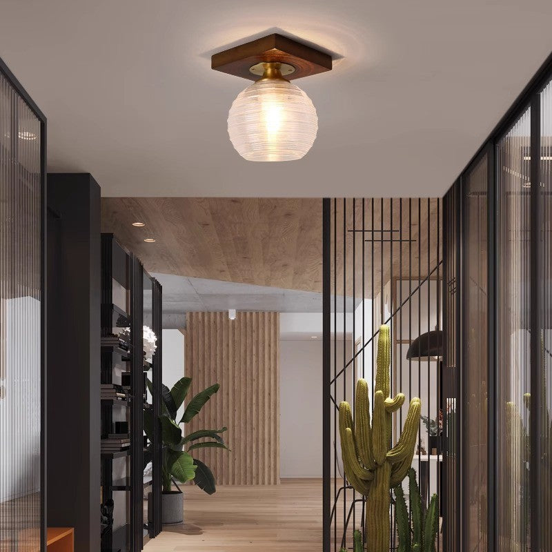 Walnut color new Chinese ceiling light corridor entrance balcony entry light personalized solid wood cloakroom Chinese lighting