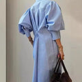 Amazon cross-border summer new french elegant design button-down lantern sleeve irregular hem dress