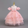 New in stock puff sleeve children's dress sequin wedding dress princess dress girls performance dress kids dress