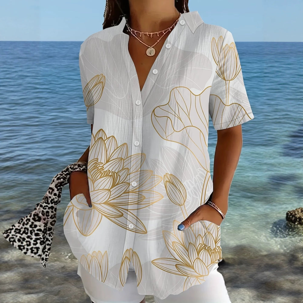 wholesale women's short-sleeved shirts, trendy shirt with hot-selling cross-border print designs, dropshipping available