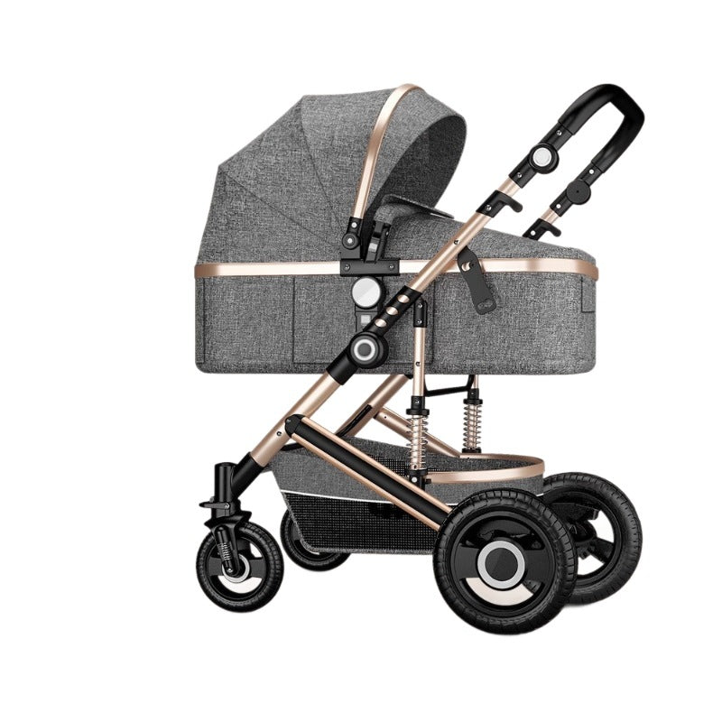 Baby stroller high landscape lightweight foldable reversible shock absorption all year roundneutral baby portable stroller