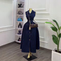 European and american cross-border women's fashion:  summer new arrival - elegant lapel, button-down, tie-waist, long denim dress