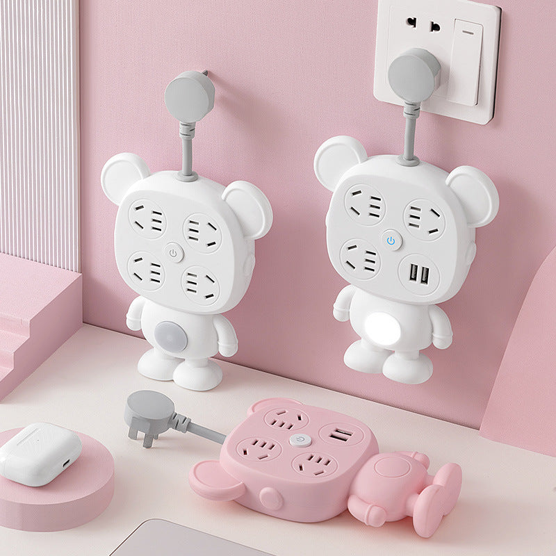 Night light socket converter panel multi-hole plug strip multi-slot plug plate with cord cute multi-function one-to-multi plug