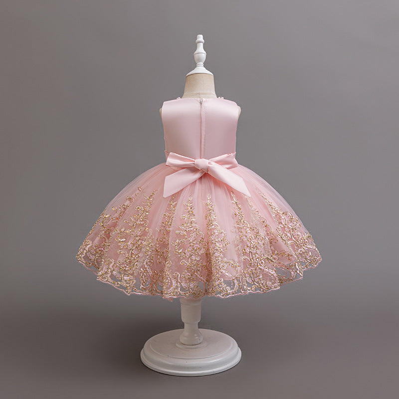 European and american style new girls' formal dress - beaded embroidered mesh tutu skirt - girls' dress - children's performance dress