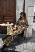 Fashion cross-border foreign trade  independent station new arrival washed leopard print fashionelegance denim long-sleeved topssuit