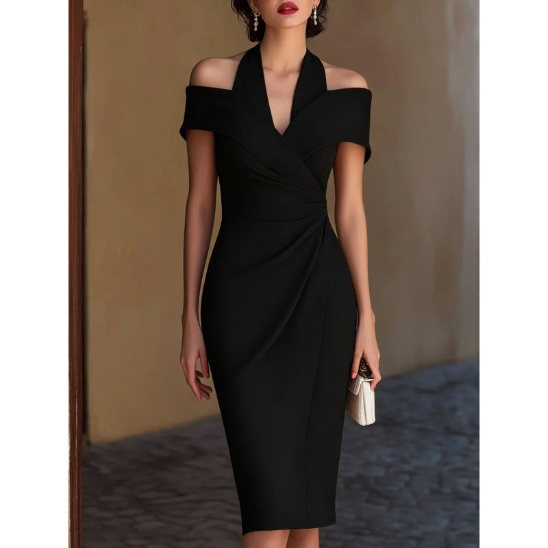 Fashion cross-border sexy off-shoulder pleated veterinary dress dress