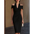 Fashion cross-border sexy off-shoulder pleated veterinary dress dress