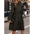 Women's  autumn new arrival v-neck long sleeve printed dot chiffon dress