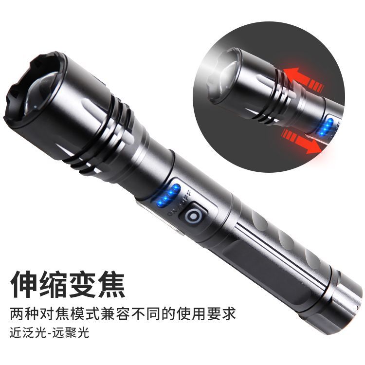 Cross-border new XHP50 telescopic zoom Type-Cusb charging side light COB red and white outdoor LED flashlight
