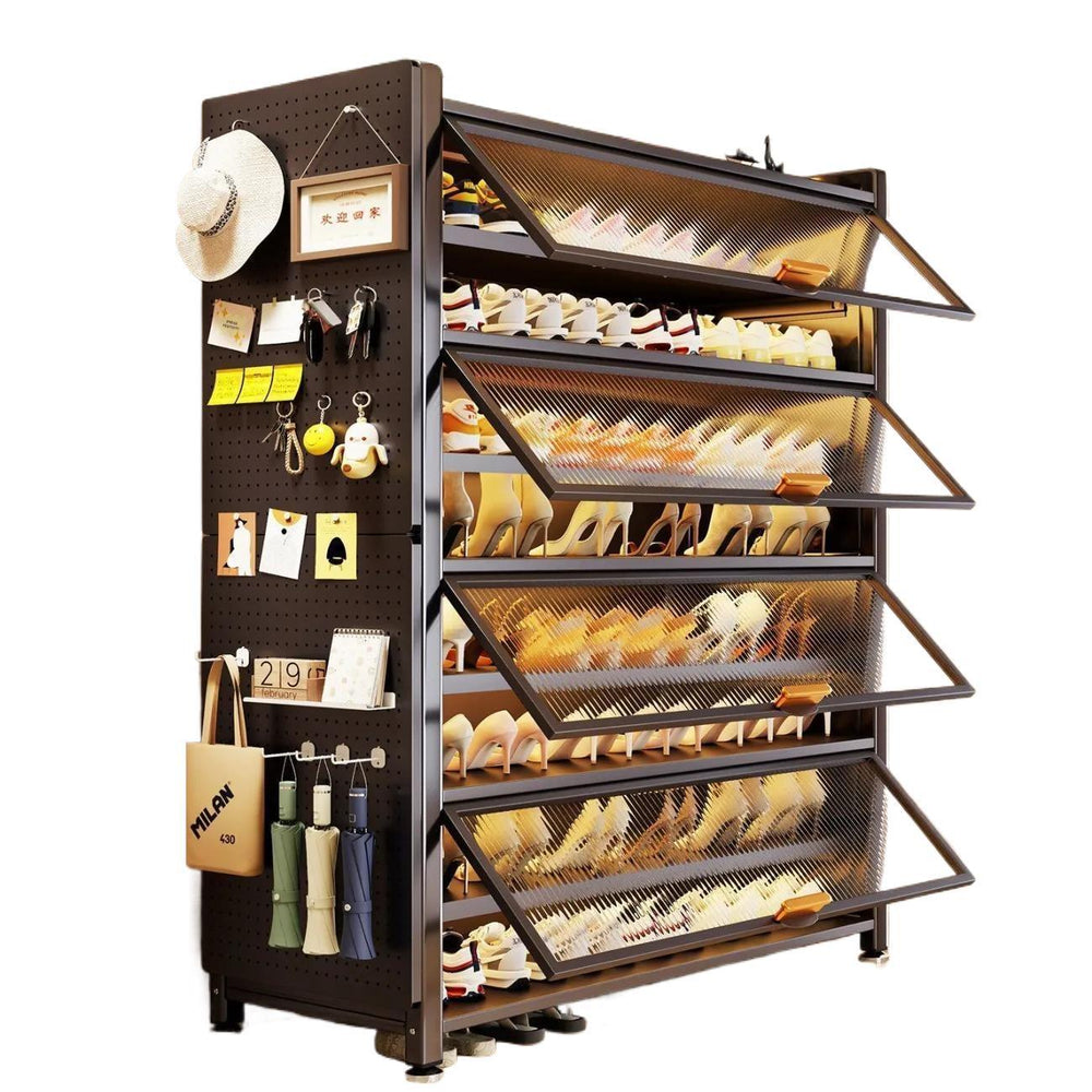 Thickened carbon steel shoe cabinet home floor-standing flip shoe rack multi-layer for home door entrance entrance large-capacity storage