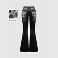European and american western style heavy embroidery rhinestone flare jeans - women's high waist vintage washed slim fit bootcut