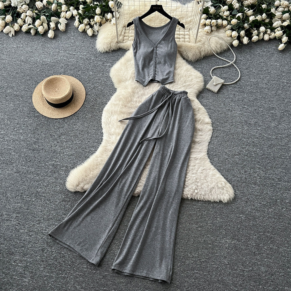 Salt style outfit work clothing style silm vest high waistloose pants women's summer lazy slimming lookeleganttwo-piece set