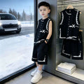 Kids' vest set:  new summer collection for boys - stylish sleeveless outfit for mid-to-large children, trendy two-piece summer set