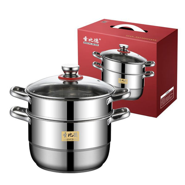 If you are not satisfied, you can return it. Extra thick stainless steel household cooking pot, multi-purpose soup pot, steamed buns, induction cooker, double-layer steamer.