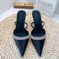 Yx2026new arrival rhinestone french high heels women's stiletto pointed toe shallow half drag one-word belt silks and satins toe cap sandals