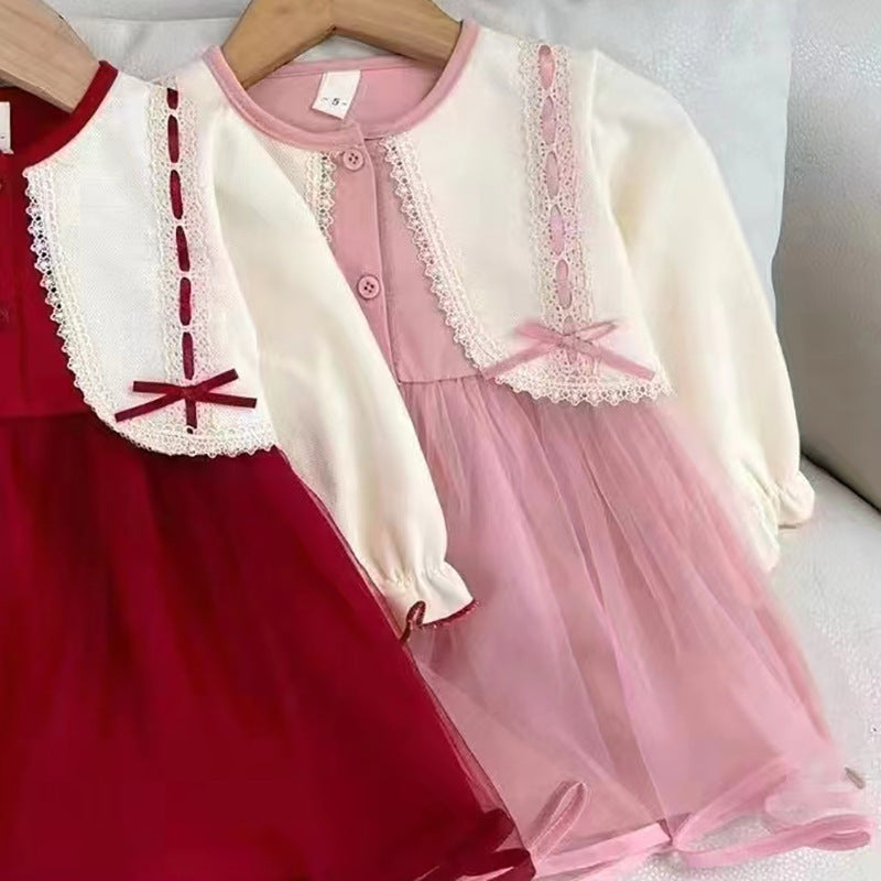 Girls' princess dress - new autumn collection, toddler tulle skirt, korean style, chic baby girl faux two-piece dress - wholesale