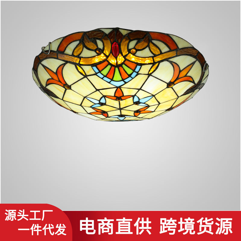 Tiffany Baroque Art Ceiling Light European Simple Living Room Bedroom Study Dining Room Corridor Personalized Round Light