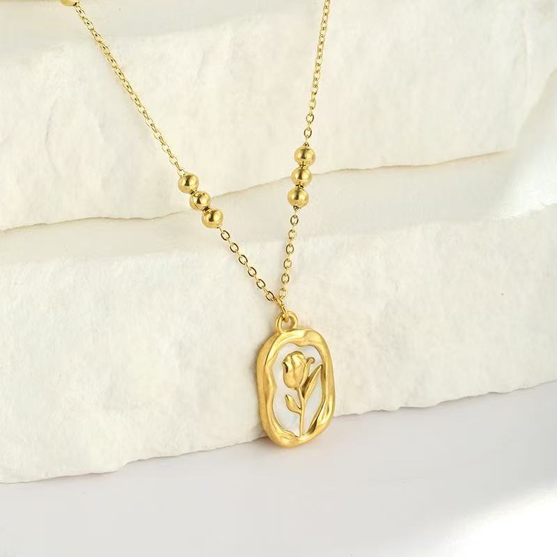 new arrivalcasual rose white shell pendant necklace for women classysensestylisheasiest for match stainless steel gold-plated necklace