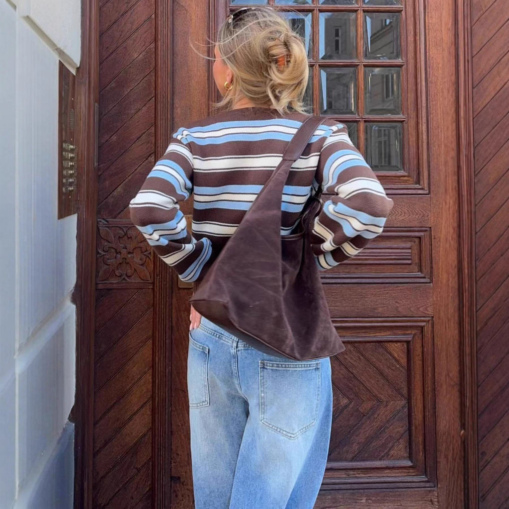 Europe, America,   25 years hot sale Spice Girl V-neck contrasting stripes single-breasted long-sleeved knitted cardigan jacket