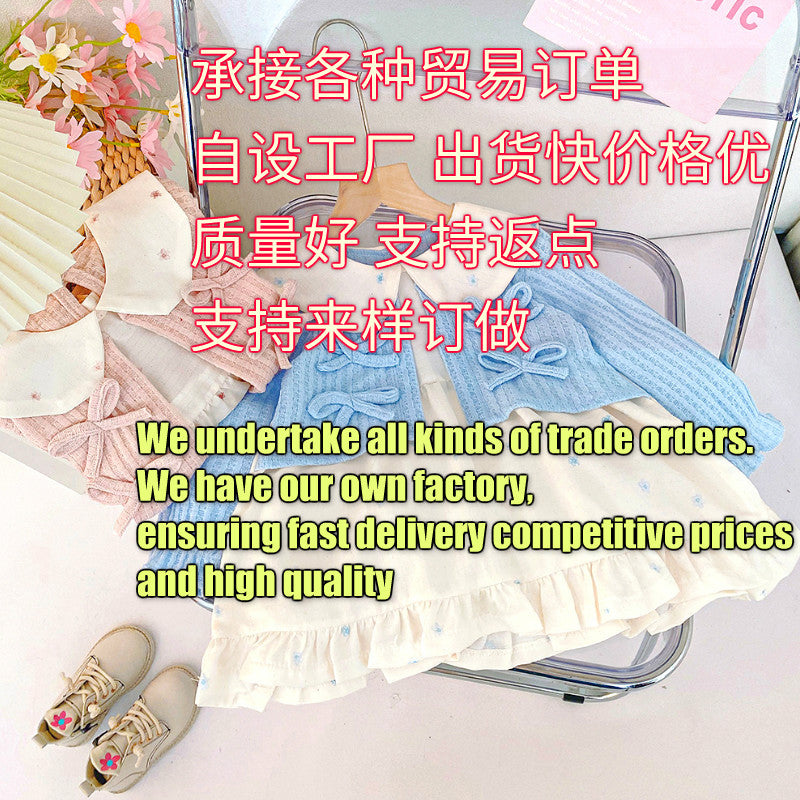 Girls'  dress - korean style round neck, turn-down collar, patchwork bow, floral print dress - toddler & infant skirt - fresh & sweet