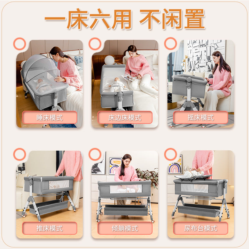 Baby crib newborn bed splicing large bed baby rocking bed bb children's bed cradle bed multifunctional movable foldable