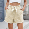 European and american cross-border e-commerce summer new arrivals:  independent store washed, rolled-hem, elastic waist, drawstring denim shorts for women