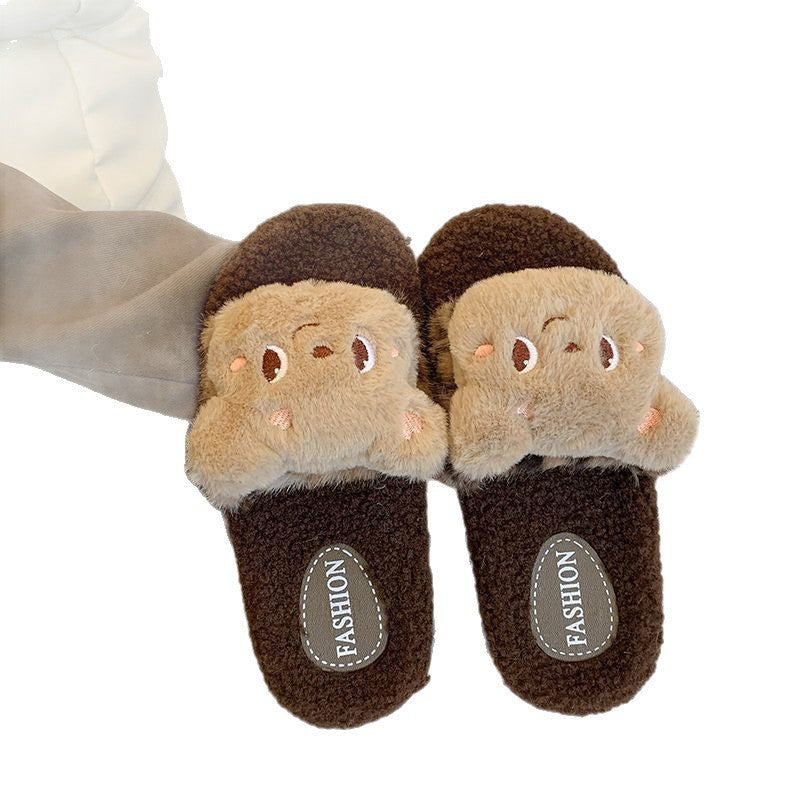cute cartoon bear leopard print furry slippers for women, autumn and winter home wear, 2025 new cotton slippers, wholesale in stock