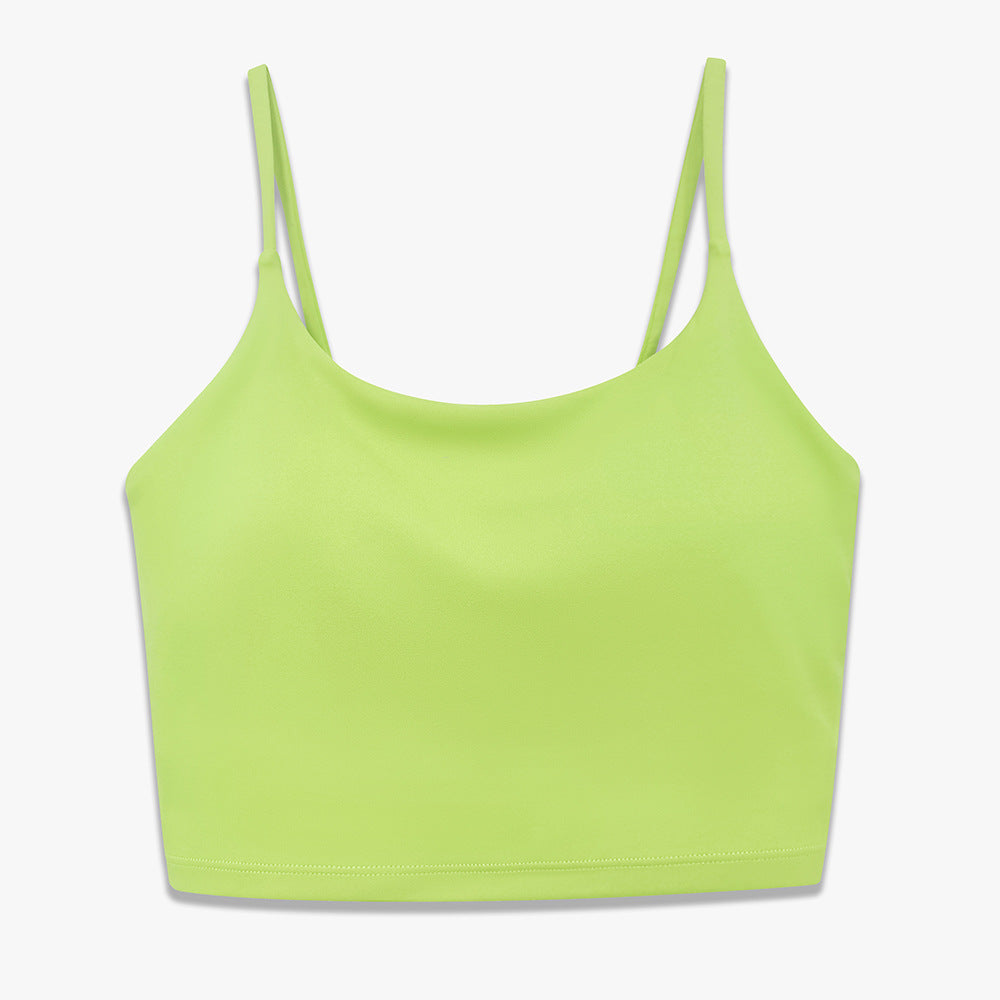 New solid color double-sided nylon semi-fixed cup training high-impact sports bra tight high-elastic fitness tank top for women