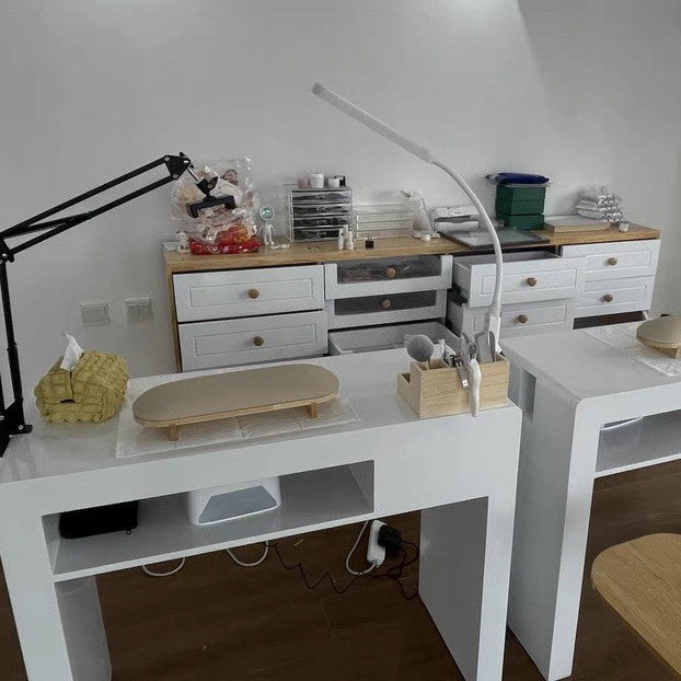 Japanese manicure table Double three-person manicure shop decoration with groove storage box Vacuum cleaner Nail table log