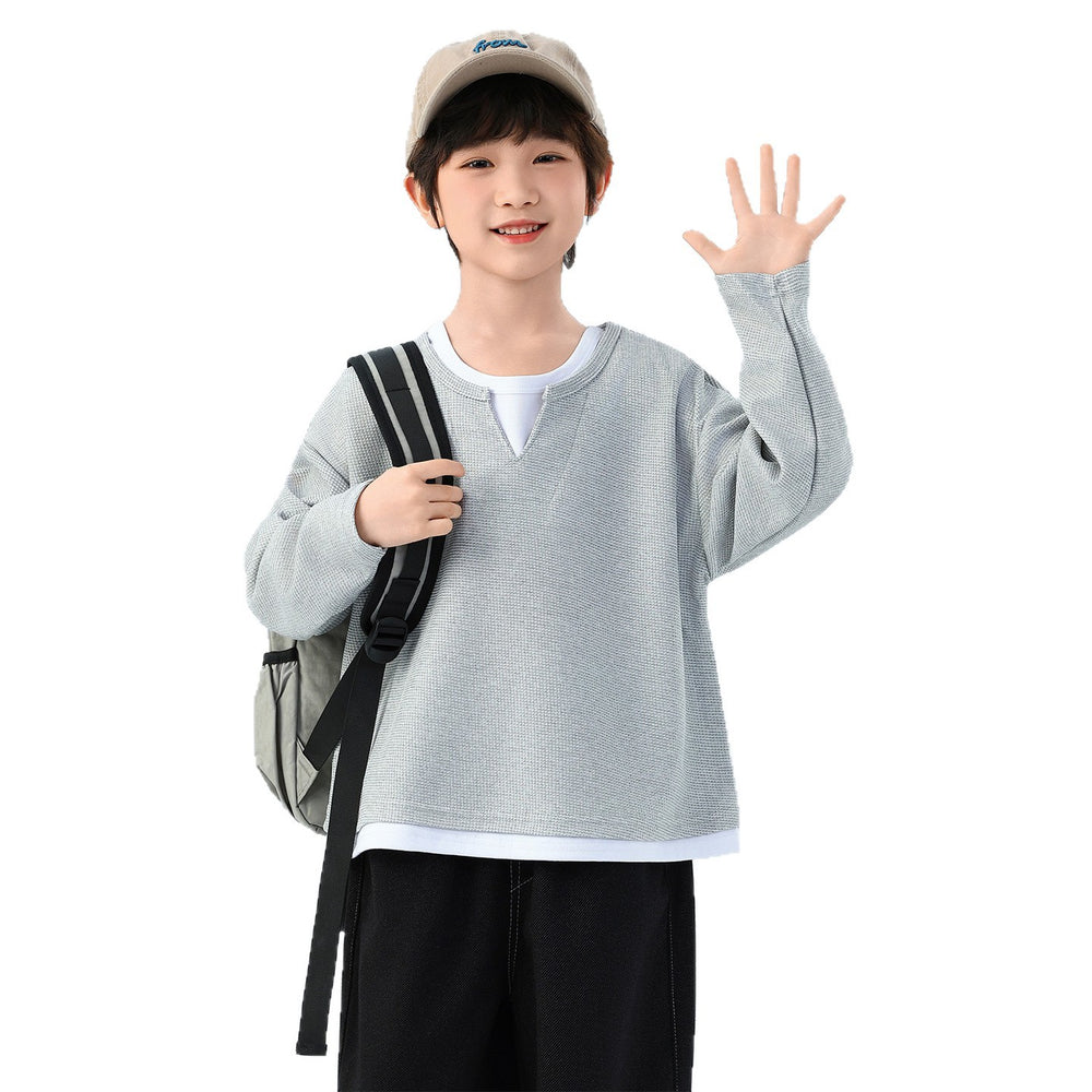 Boys' minimalist chic two-piece look long sleeve tee - new spring/autumn casual style for boys - versatile base layer sweatshirt ( collection)
