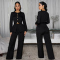 C7605 cross-border   fashion women's high-end gold buckle commuter professional suit set
