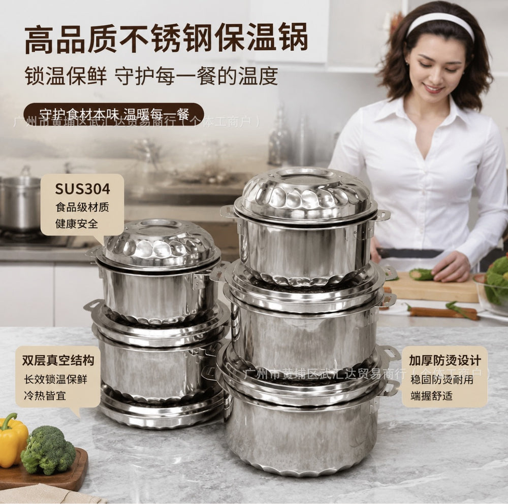 Stainless steel all-steel orchid pot diamond double-layer fresh-keeping pot 7-piece thickened suit large-capacity fresh-keeping box tableware