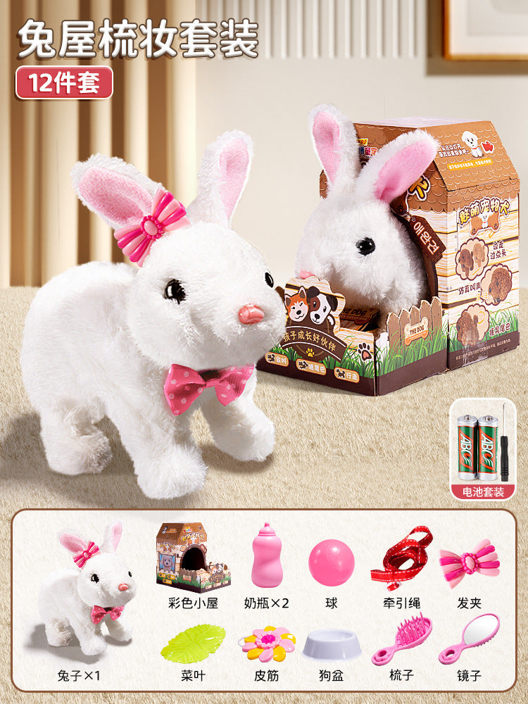 Kids' electric simulation bunny plush toy - girl's pet white rabbit doll - birthday gift for girls