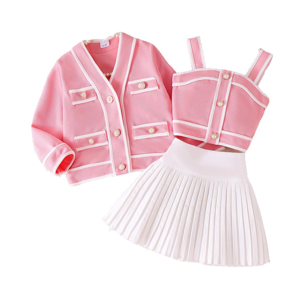 Children's clothing shein cross-border girlsuitlong sleevesoutwear vest pleated skirt