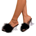 plus sizefashion high-heeled slippers transparent 2026 french furry open toe square toe wine glass heel slippers wholesale
