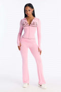 European and american  new fashion sporty slim-fit printed letter long sleeve jacket and tight-fitting pants two-piece tracksuit set