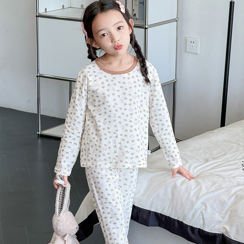 Kids type a autumn clothes and long trousers boys pure cottonintimatessuit girl lycra cotton home clothes pajamas pure cottoncomfortable