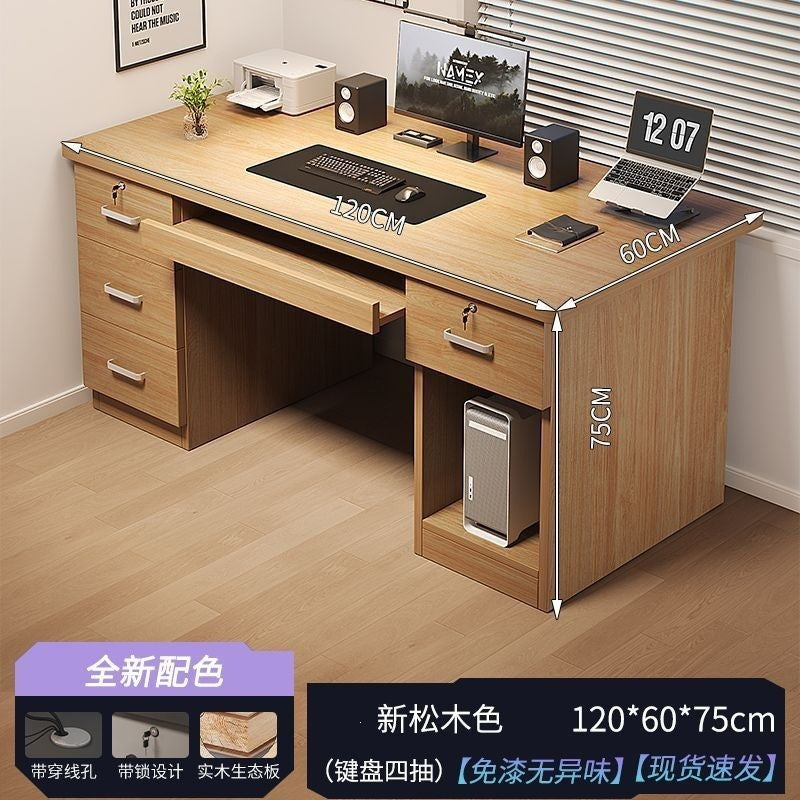 Modern home computer desk with lock, office desk, simple executive desk, office staff desk, student desk, wooden desk