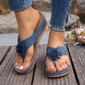 summer new european and american style floral wedge heel women's slippers, plus size comfortable flip-flops with rivet detail for export