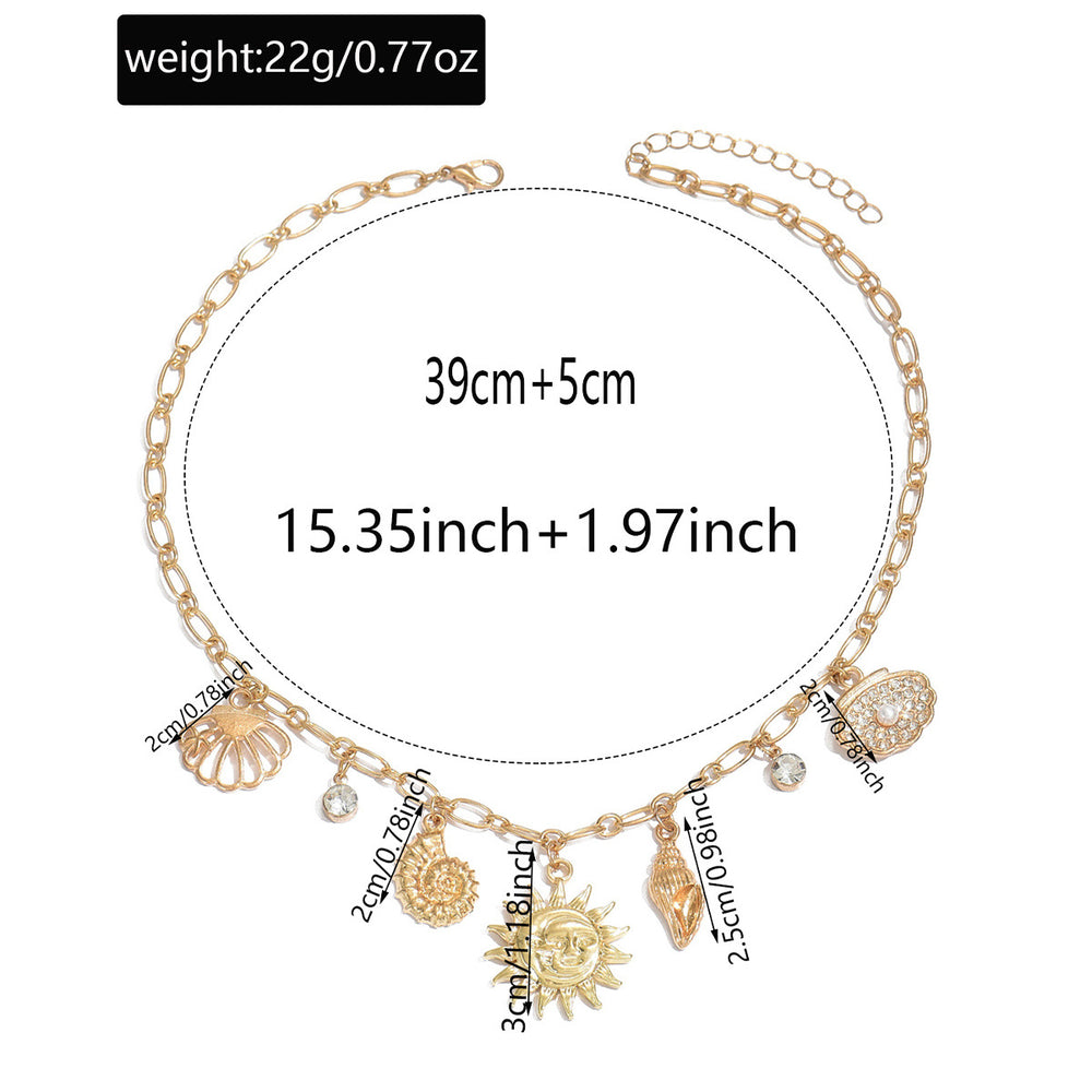 European and american cross-border new arrival: ocean-inspired seashell and conch necklace with minimalist design, sunflower and smiley face pendants for women