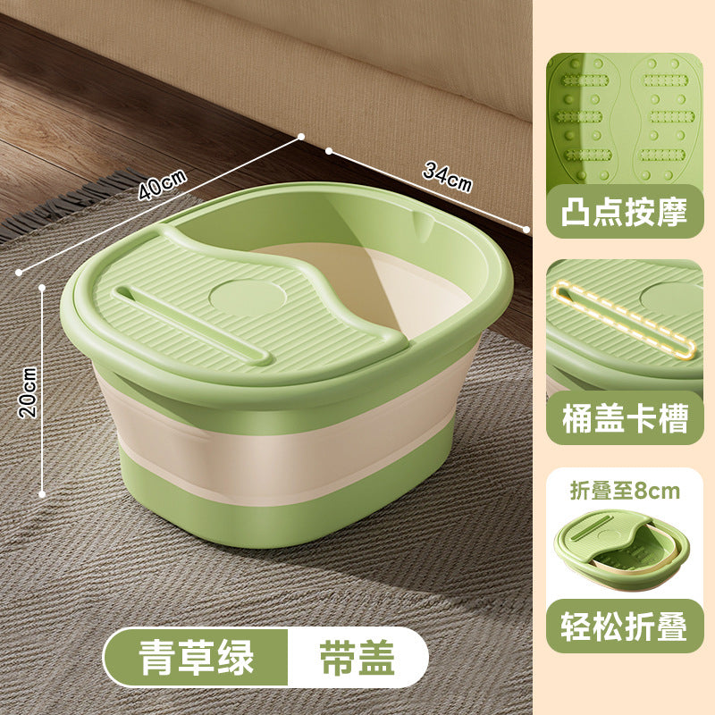 Collapsible foot soak bucket - deepened, calf-high, with lid, insulated, massage foot bath bucket, home spa thickened foot basin