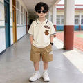 new boys' summer outfit: bear embroidered set - baby polo shirt & cargo shorts two-piece wholesale
