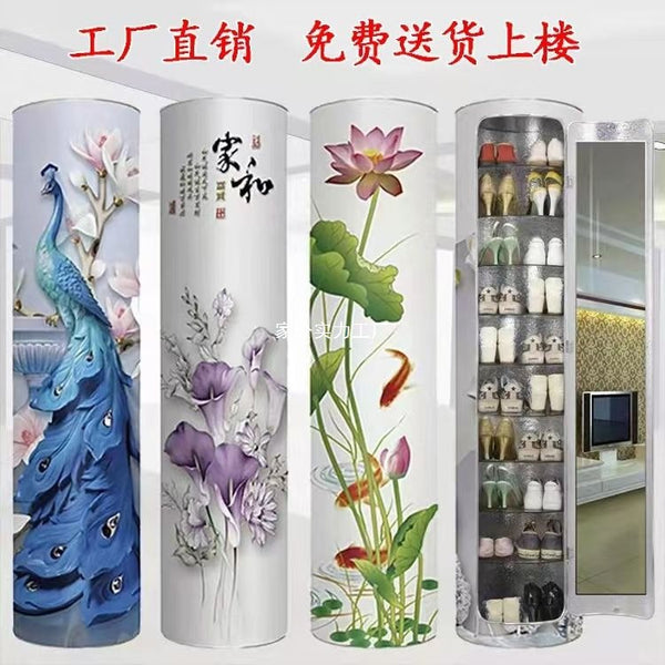Large-capacity 360-degree rotating shoe cabinet, high vertical shoe rack for home door storage, round cylindrical cabinet