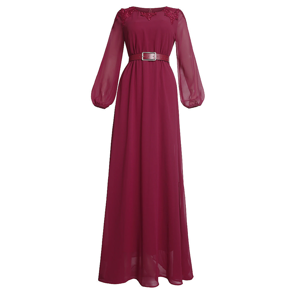 fashionelegantwork clothinghigh waistslimming look african plus size women's clothingloosepure colordress comes with belt