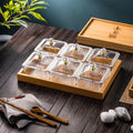 【with lid】6-compartment fruit platter, gold trim + wooden tray, thickened plastic